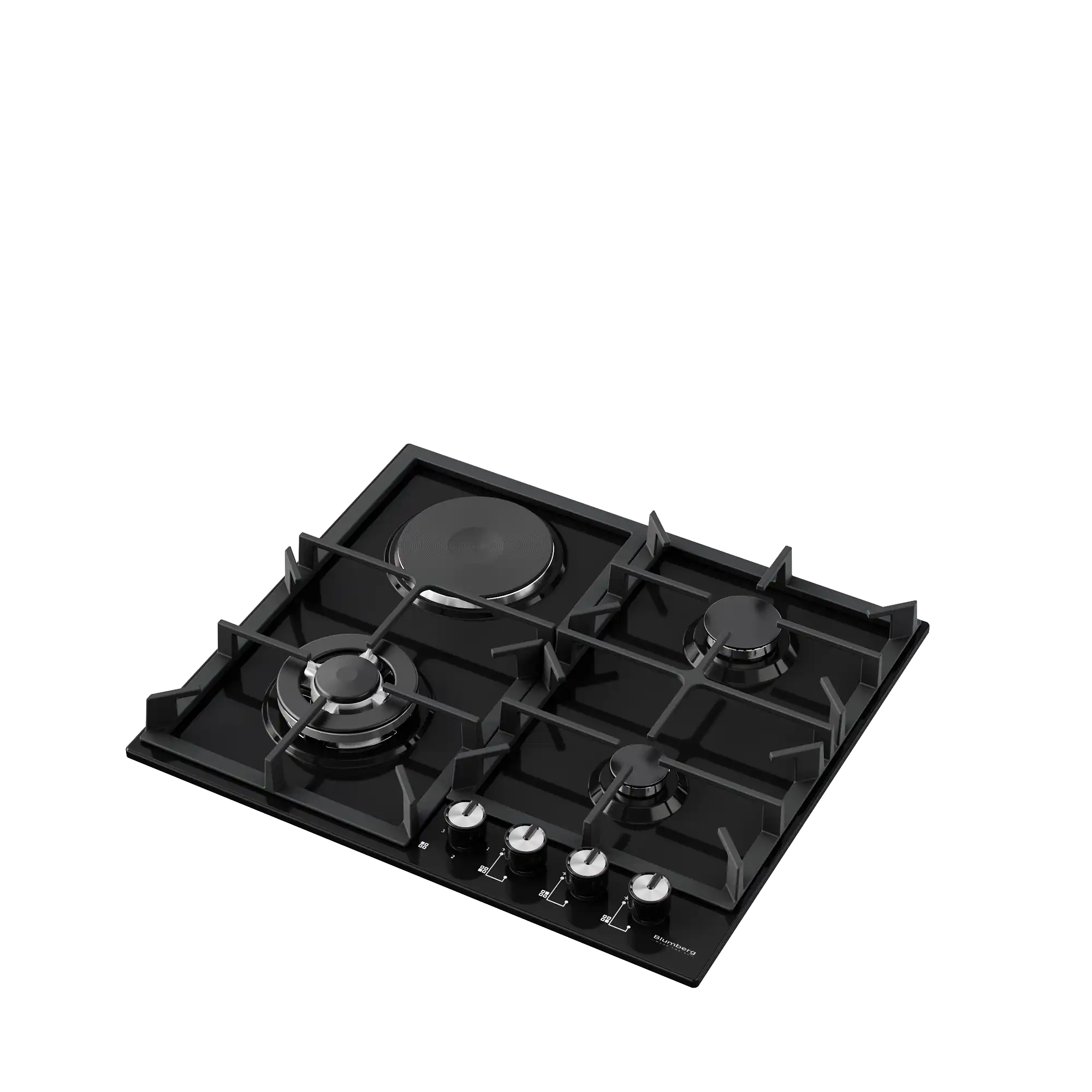 BBI632B black built-in gas hob with four burners and front control knobs
