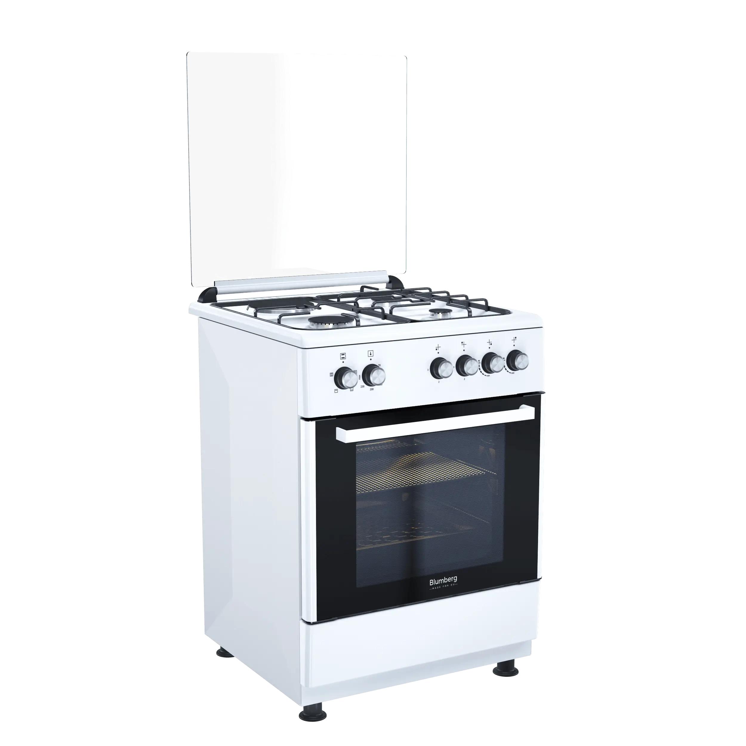 Gas cooker 60cm, gas hob 3+1 with turbo burner, electric oven 65L, mechanical control, white Gas cooker 60cm with gas hob 3+1 and electric oven, white