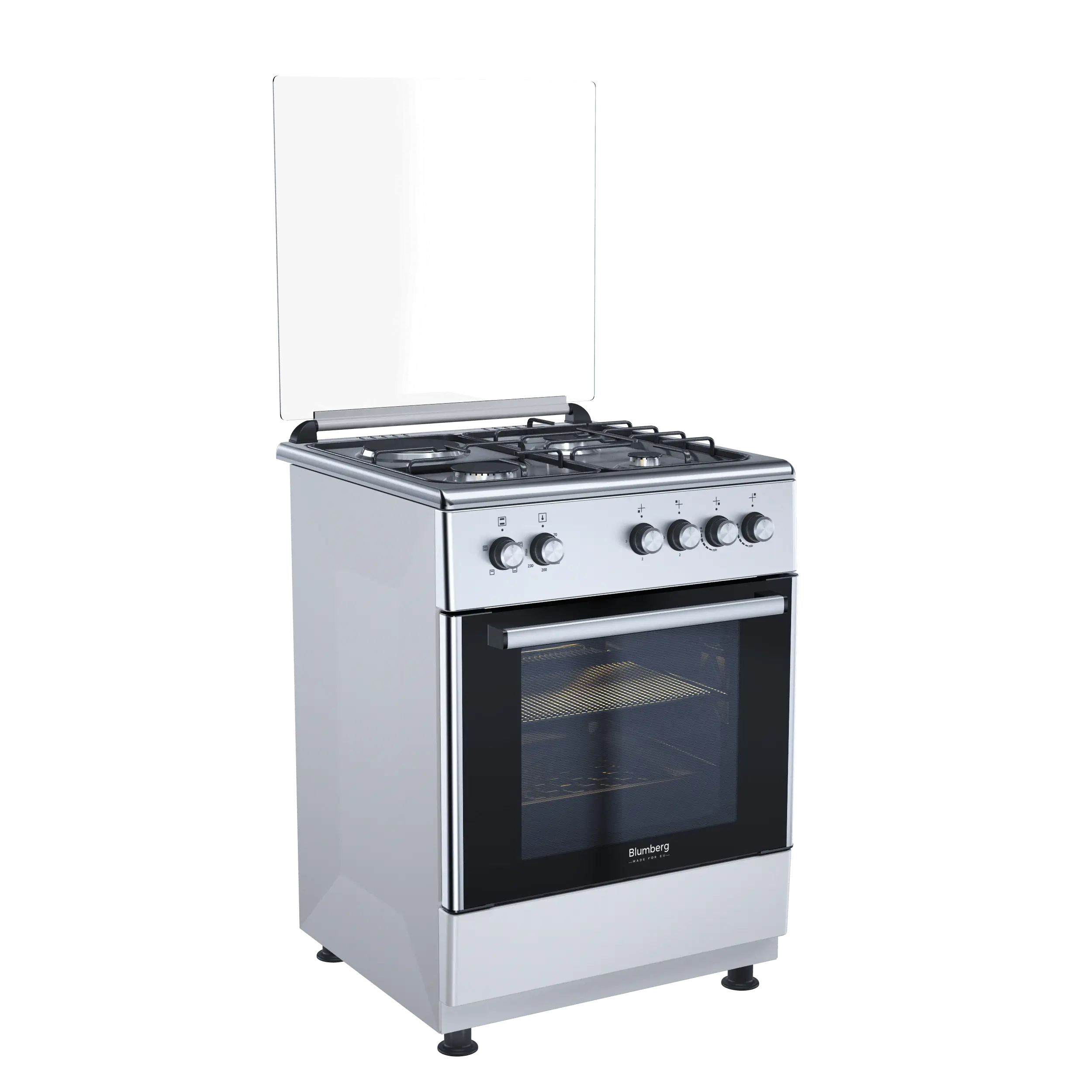 Gas cooker 60cm, gas hob 3+1 with turbo burner, electric oven 65L, convection, mechanical control, inox Gas cooker 60cm with gas hob 3+1 and electric oven, inox